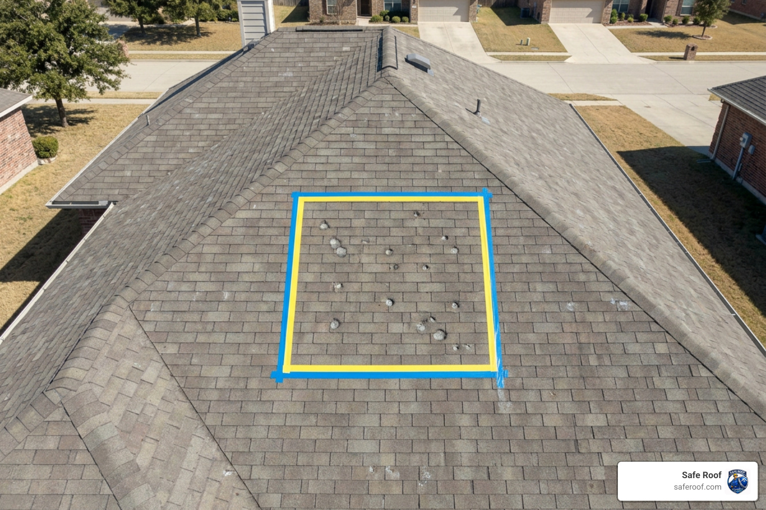 10x10 test square on roof mapping hail strikes 10x10 test square on roof mapping hail strikes
