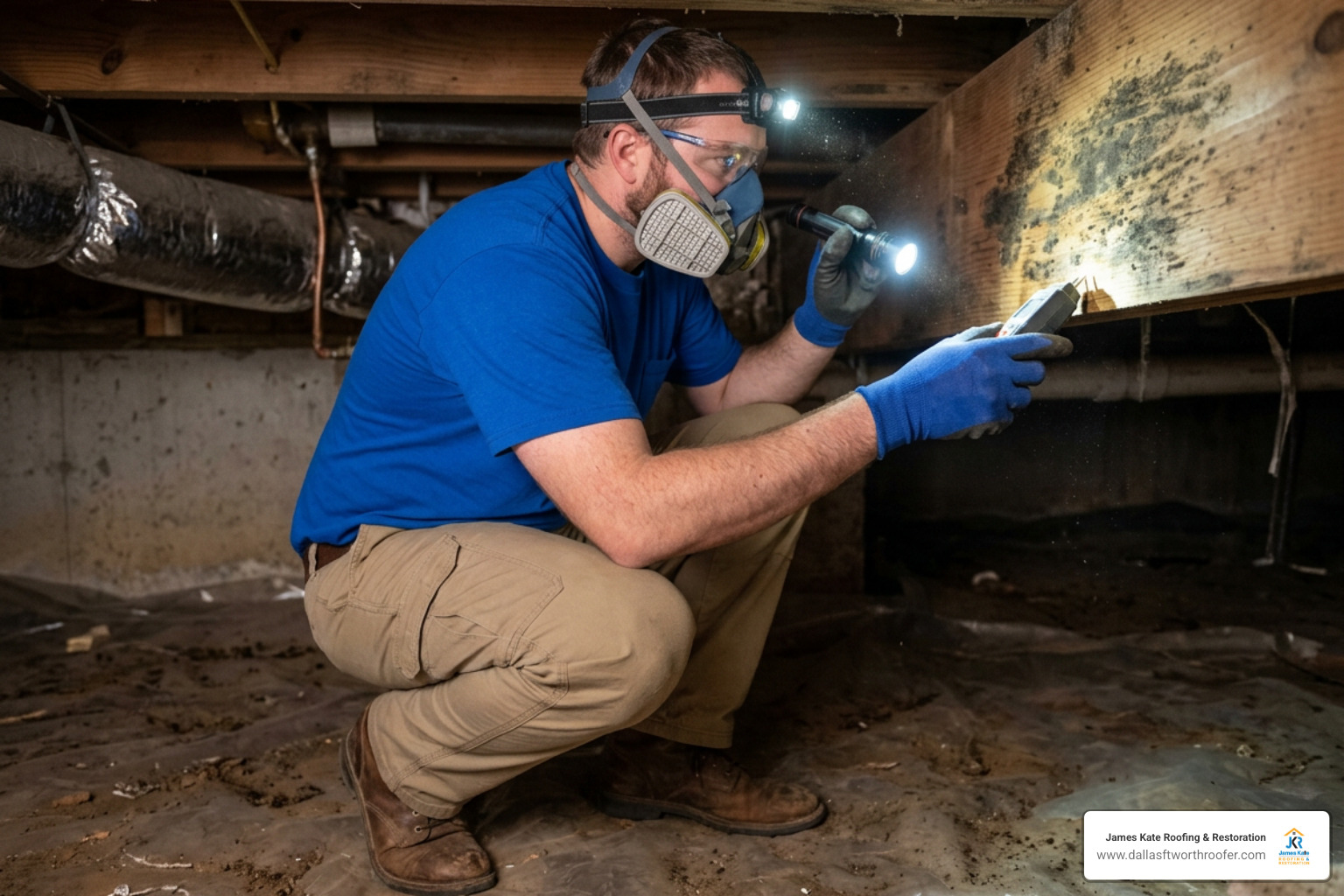 crawl space mold inspection james kate technician royal blue shirt crawl space mold inspection james kate technician royal blue shirt