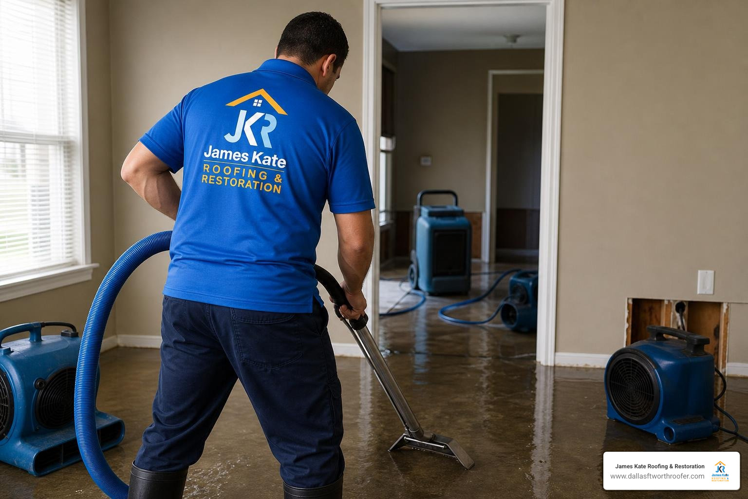 professional water extraction by technician in royal blue James Kate shirt professional water extraction by technician in royal blue James Kate shirt