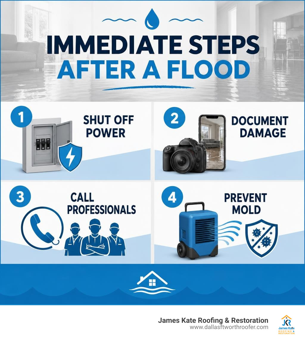 immediate steps after a flood: shut off power, document damage, call professionals, prevent mold infographic immediate steps after a flood: shut off power, document damage, call professionals, prevent mold infographic