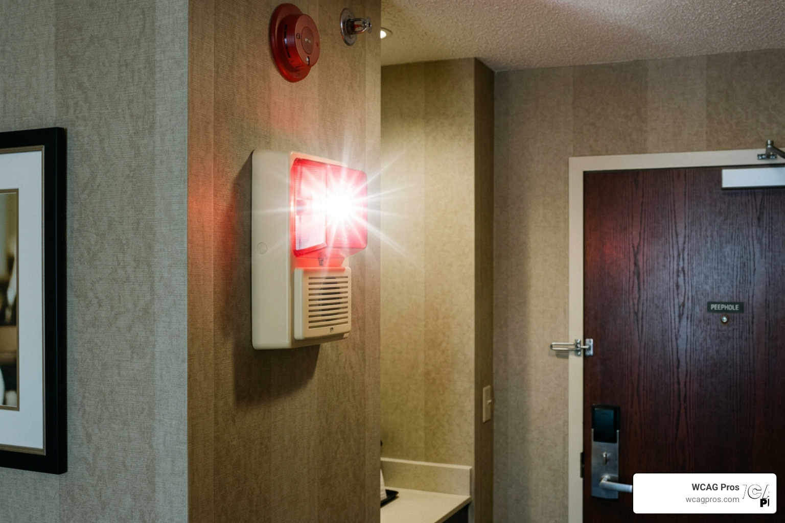 Visual notification alert system on a hotel room wall Visual notification alert system on a hotel room wall