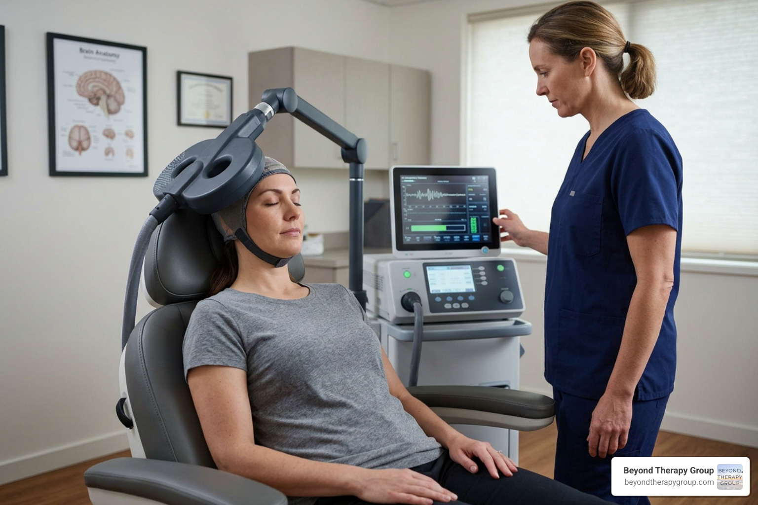 transcranial magnetic stimulation session in progress transcranial magnetic stimulation session in progress