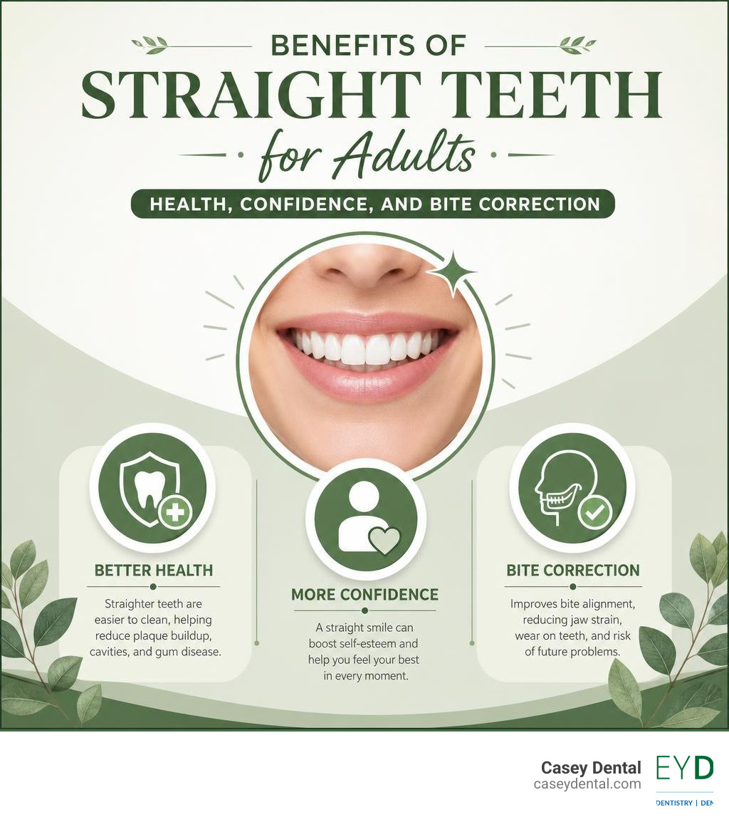 Benefits of straight teeth for adults: health, confidence, and bite correction infographic infographic