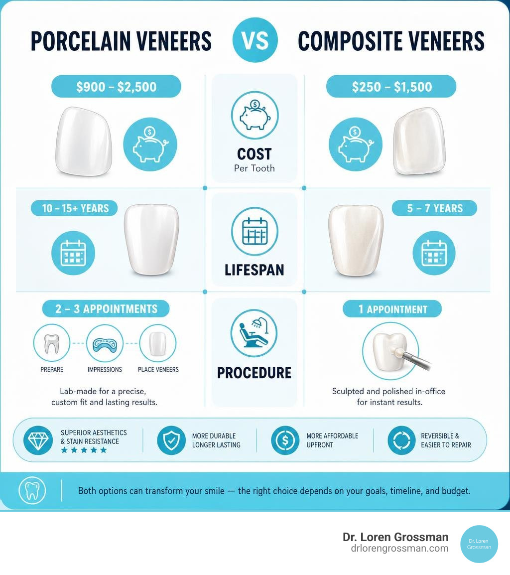quick comparison infographic of porcelain veneers vs composite veneers cost lifespan and procedure infographic quick comparison infographic of porcelain veneers vs composite veneers cost lifespan and procedure infographic