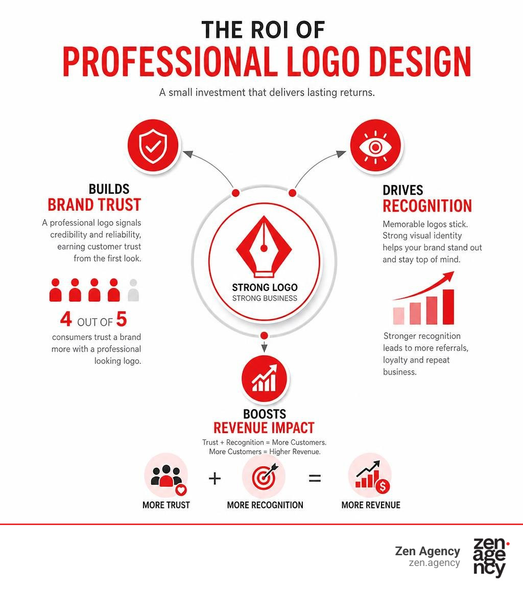 infographic showing ROI of professional logo design including brand trust, recognition, and revenue impact infographic infographic showing ROI of professional logo design including brand trust, recognition, and revenue impact infographic