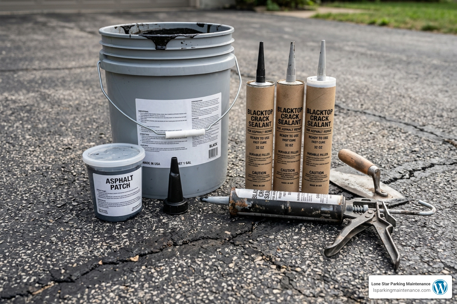 Various crack filler products for blacktop repair Various crack filler products for blacktop repair