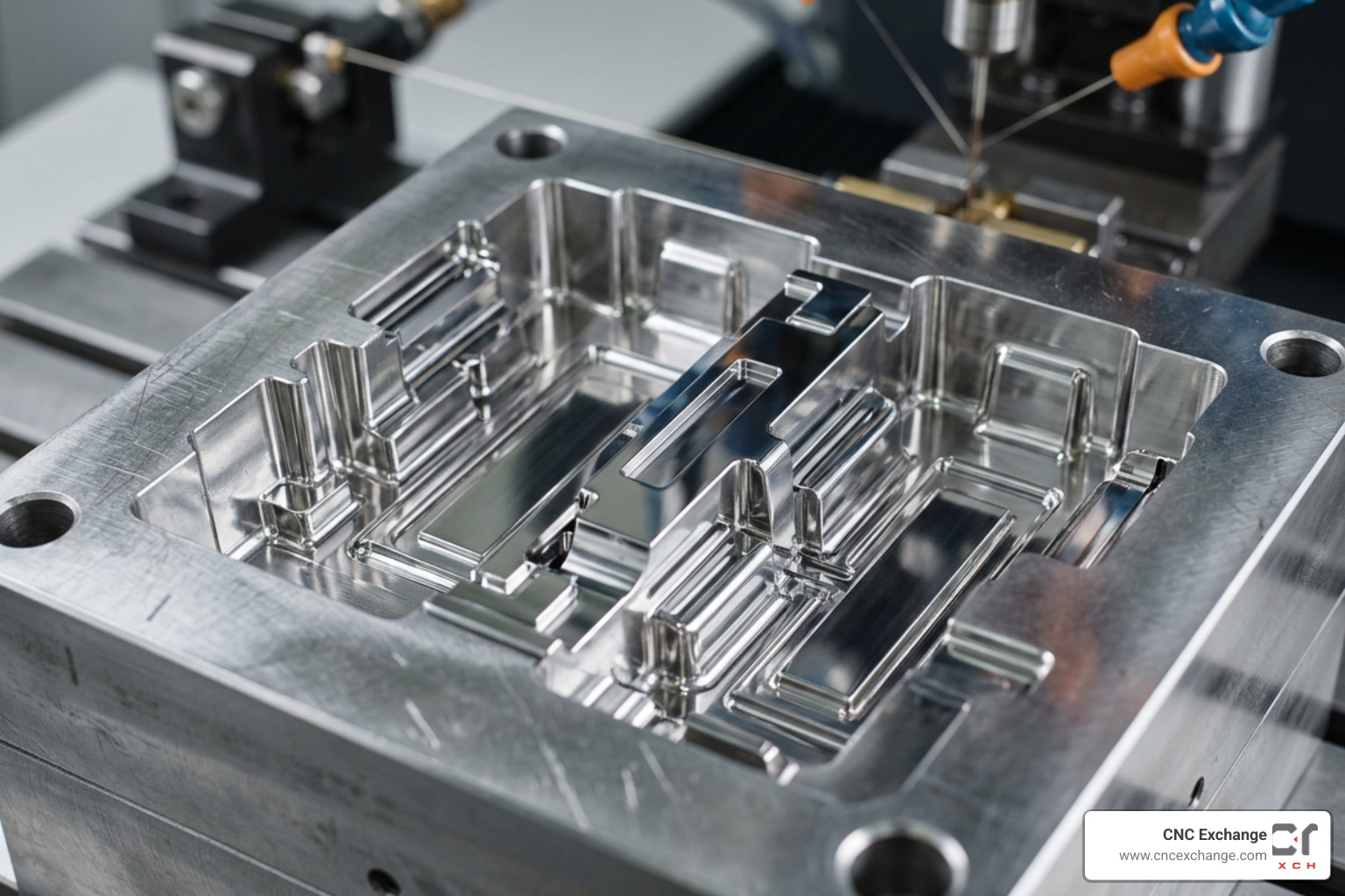 High-precision mold core with intricate mirror-finish cavities produced by sinker EDM