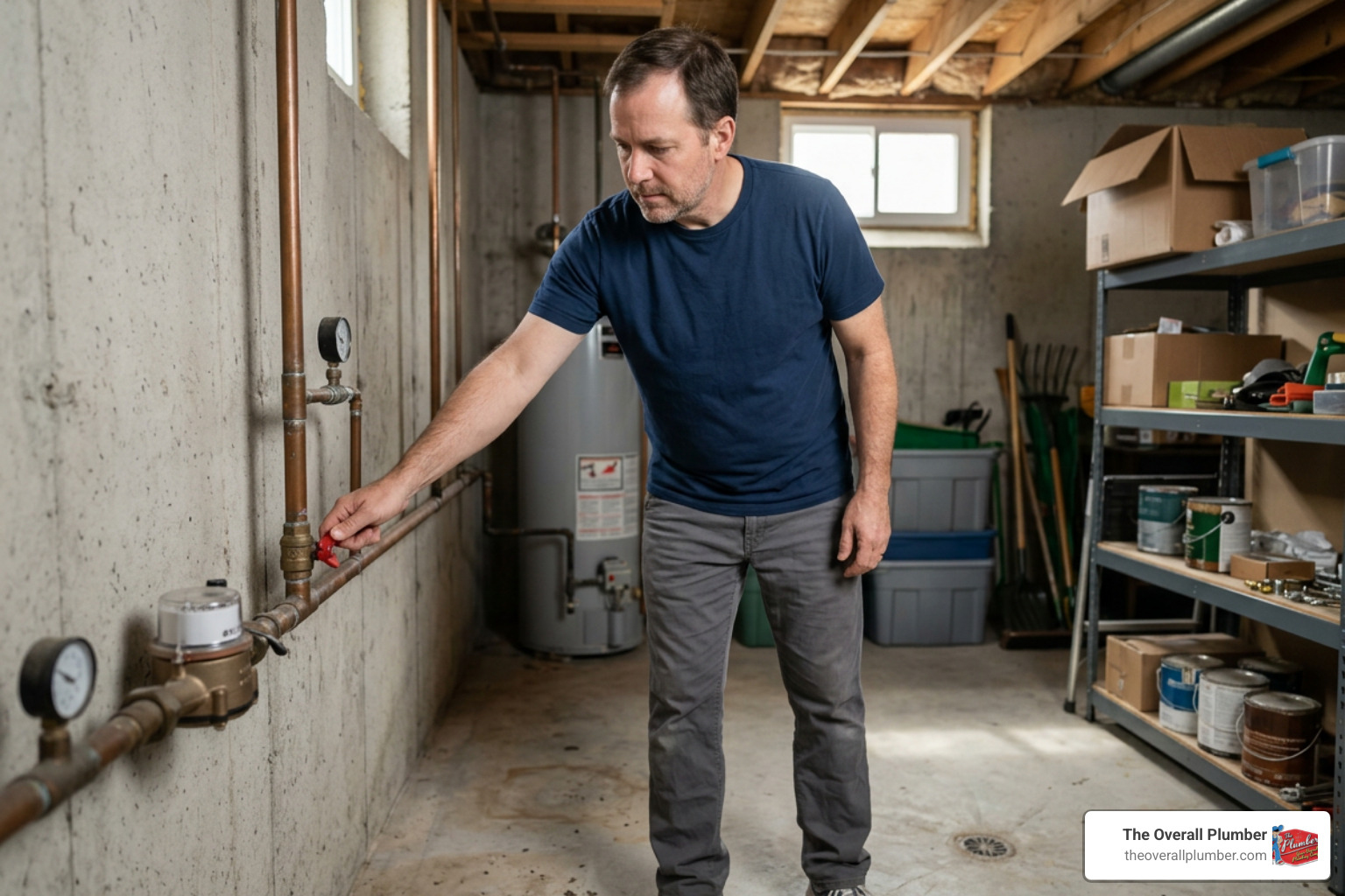 homeowner turning off the main water shutoff valve homeowner turning off the main water shutoff valve