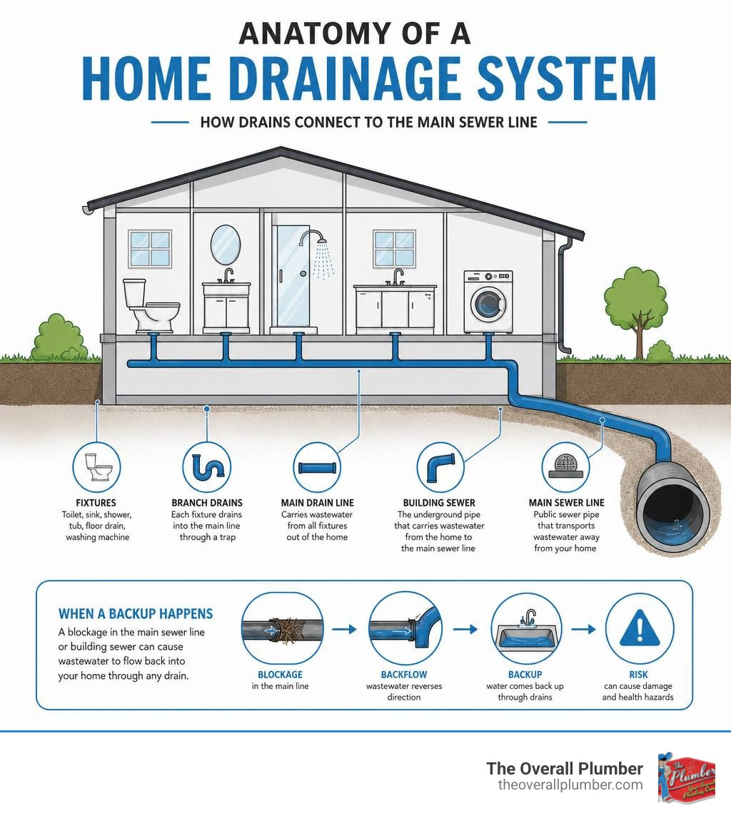 anatomy of a home drainage system showing how drains connect to the main sewer line infographic anatomy of a home drainage system showing how drains connect to the main sewer line infographic