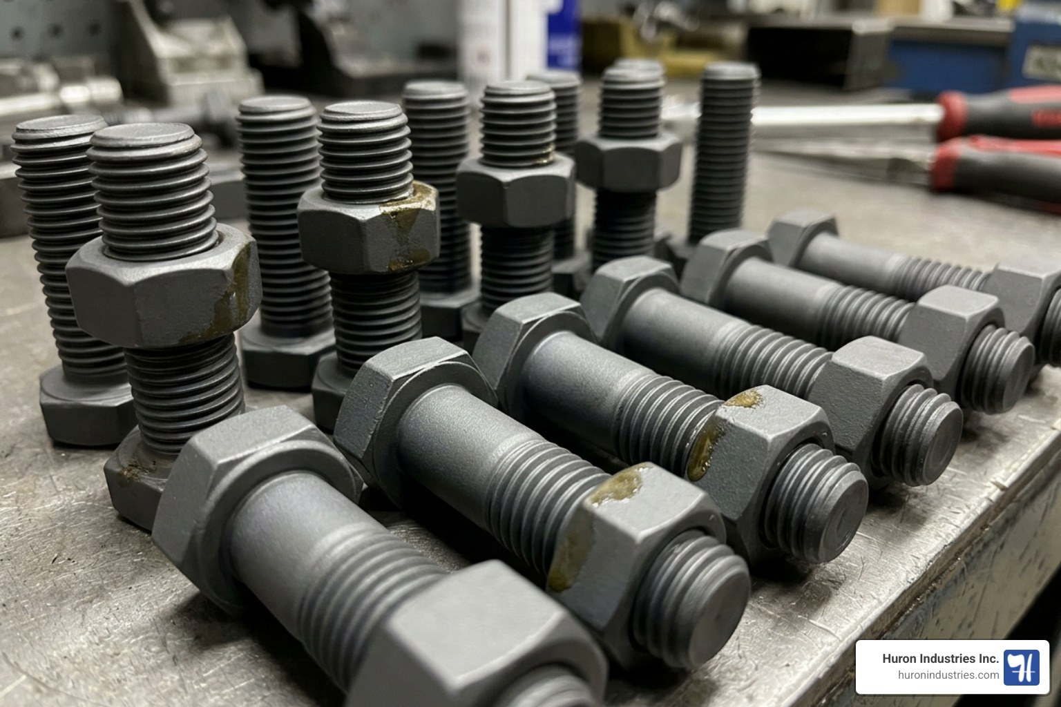 Threaded fasteners coated with a dark dry film lubricant coating for torque control and corrosion protection