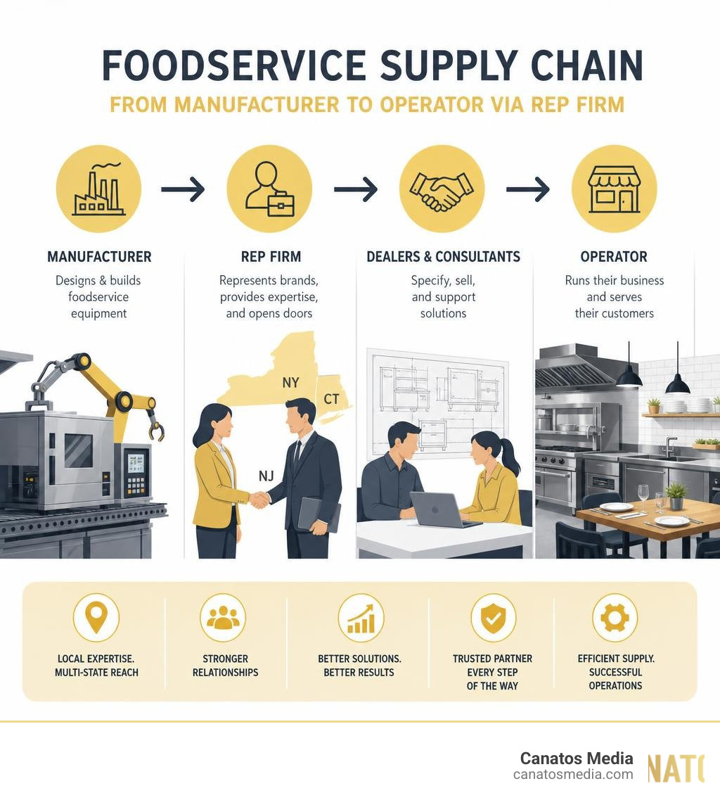 Foodservice supply chain from manufacturer to operator via rep firm infographic infographic