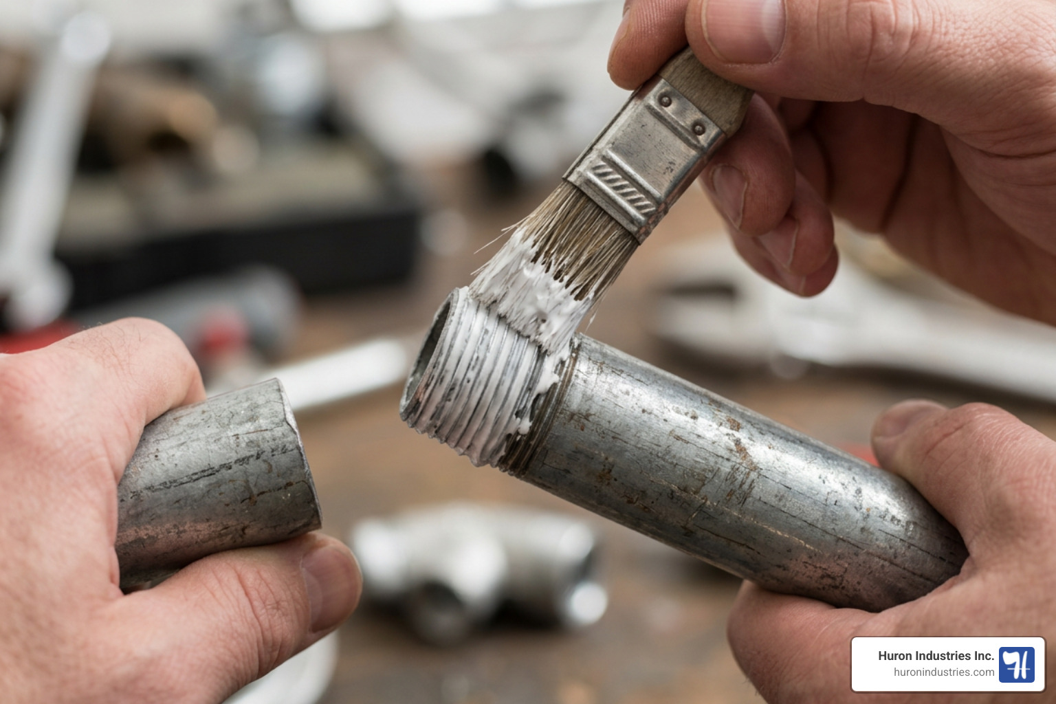 applying high viscosity thread sealant paste to metal threads applying high viscosity thread sealant paste to metal threads