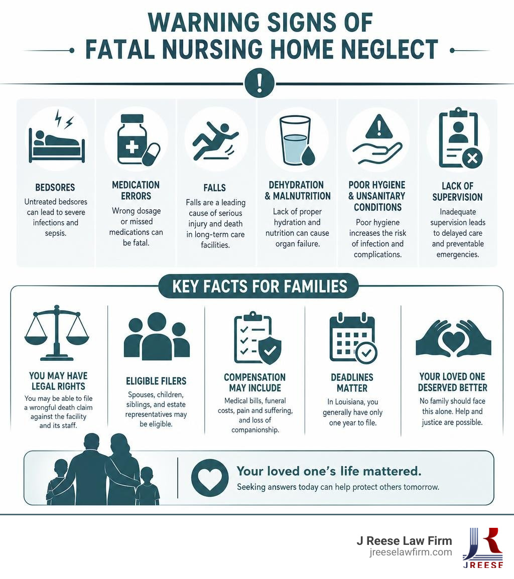Warning signs of fatal nursing home neglect and key facts for families infographic