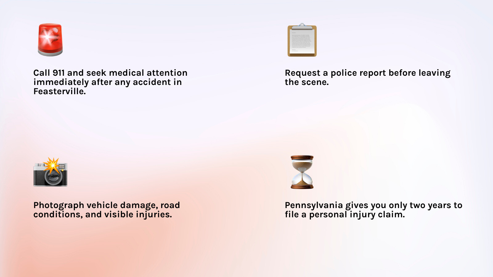 Immediate steps after a Feasterville PA car accident infographic infographic Immediate steps after a Feasterville PA car accident infographic infographic