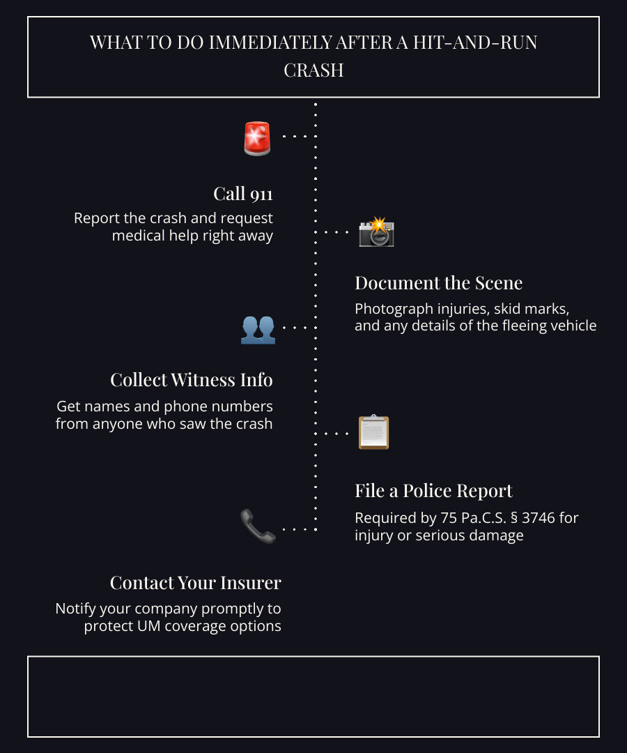 Step-by-step infographic: what to do immediately after a hit-and-run crash in Philadelphia infographic Step-by-step infographic: what to do immediately after a hit-and-run crash in Philadelphia infographic
