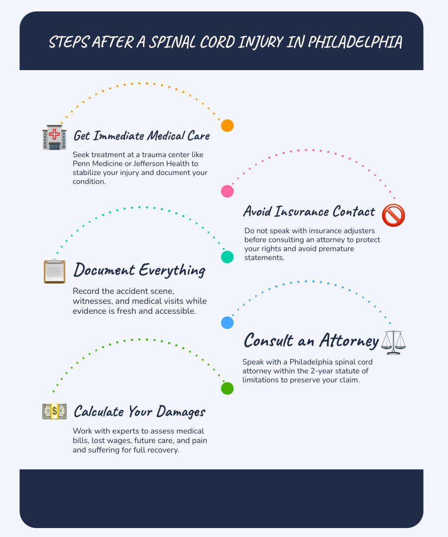 Infographic showing key facts about Philadelphia spinal cord injury claims and legal steps infographic Infographic showing key facts about Philadelphia spinal cord injury claims and legal steps infographic