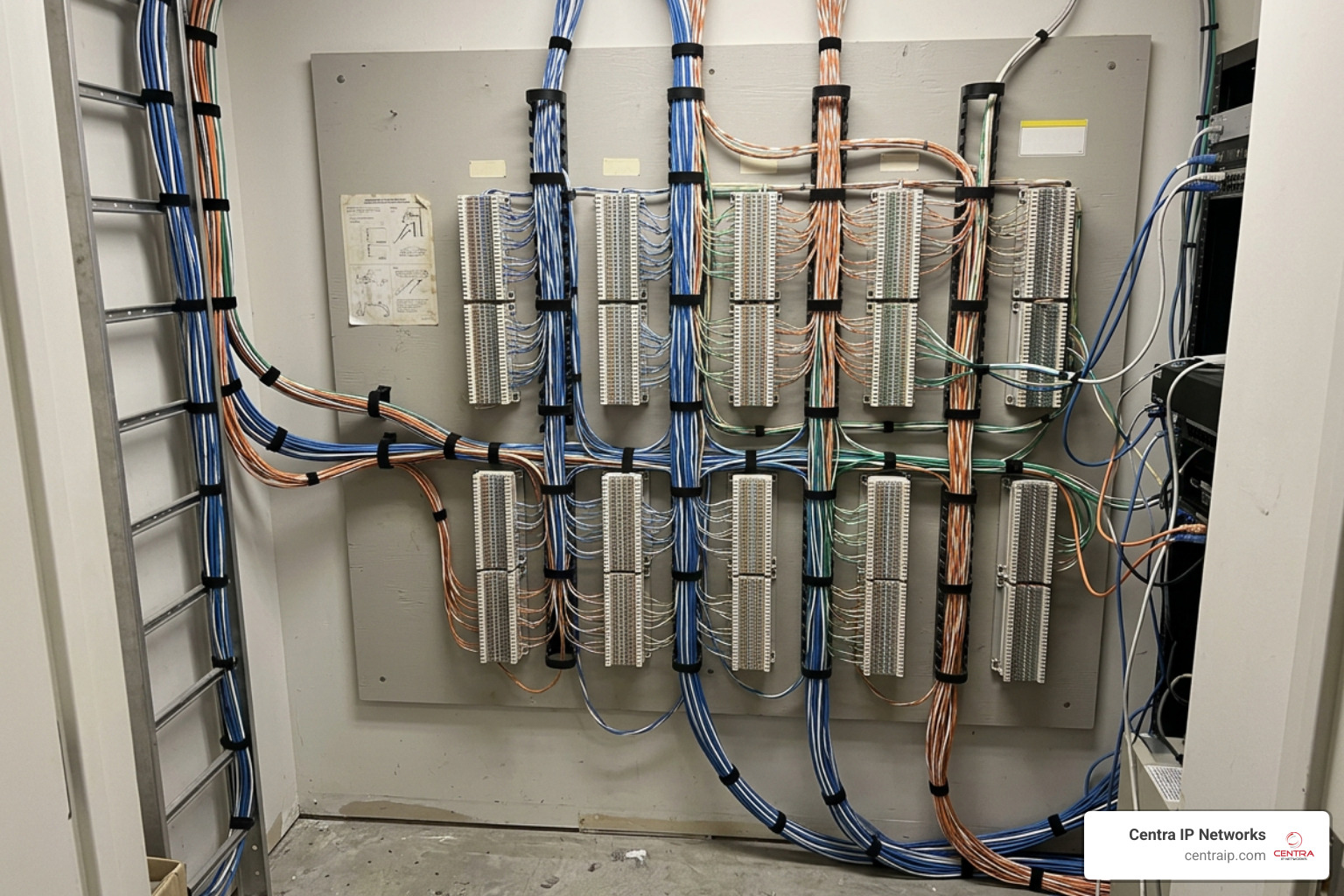 telecom closet with physical punch-down blocks and copper wiring telecom closet with physical punch-down blocks and copper wiring