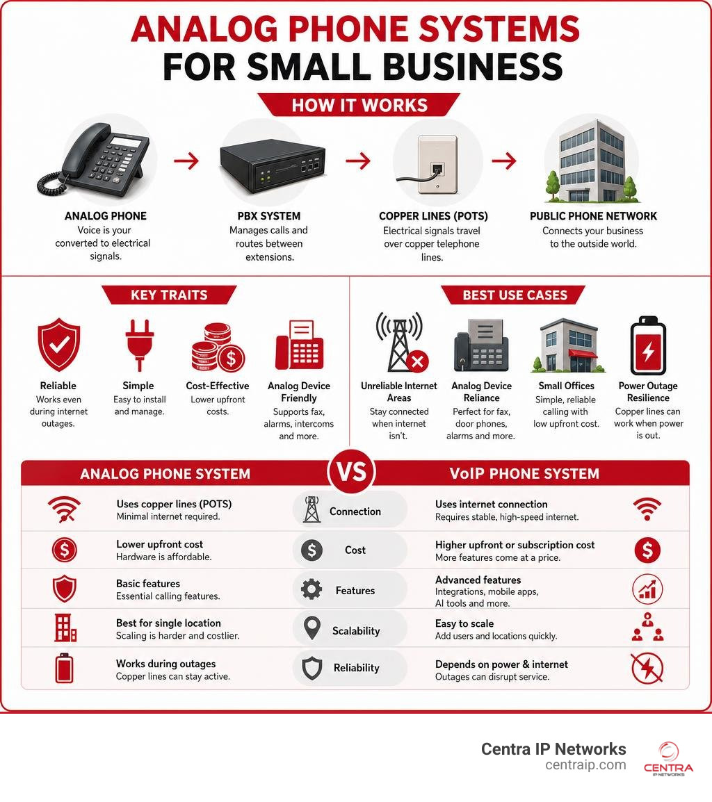 Infographic: how analog phone systems work for small business — key traits, best use cases, and comparison to VoIP Infographic: how analog phone systems work for small business — key traits, best use cases, and comparison to VoIP