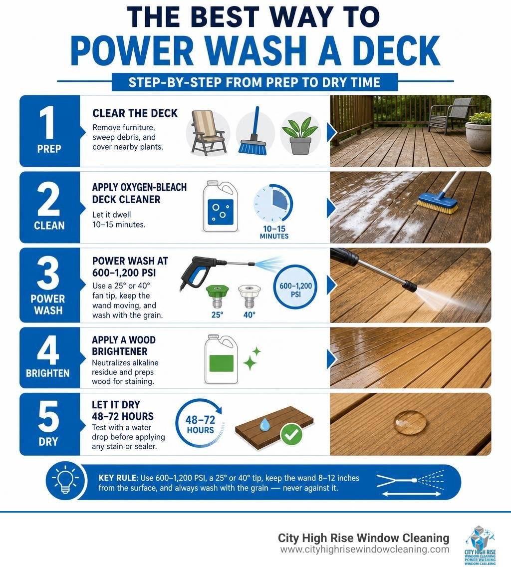 Step-by-step infographic: best way to power wash a deck from prep to dry time infographic Step-by-step infographic: best way to power wash a deck from prep to dry time infographic