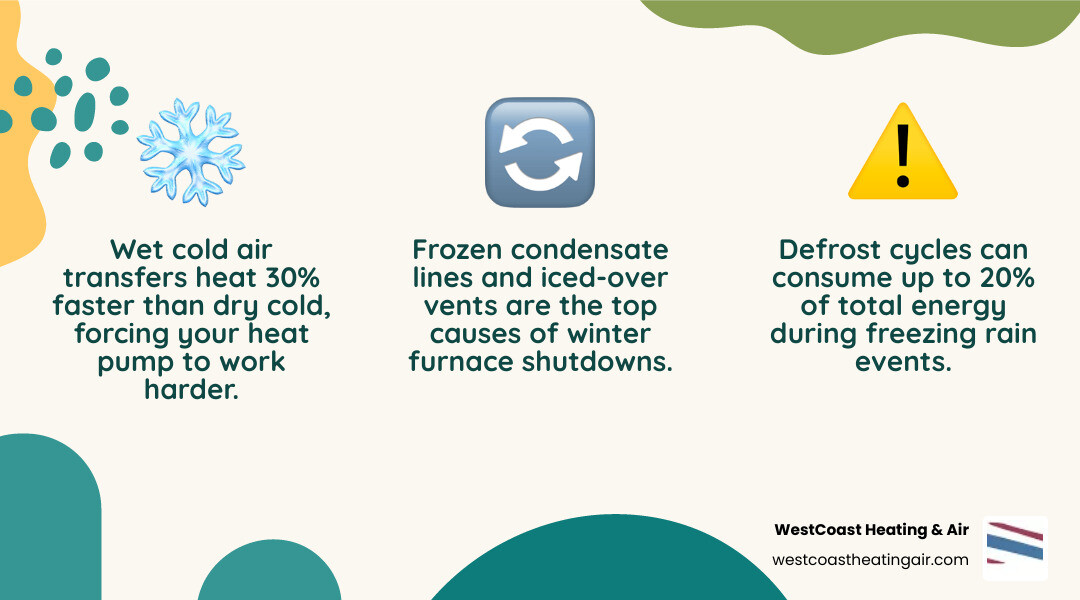 infographic showing how wet cold air stresses furnaces and heat pumps compared to dry cold infographic infographic showing how wet cold air stresses furnaces and heat pumps compared to dry cold infographic
