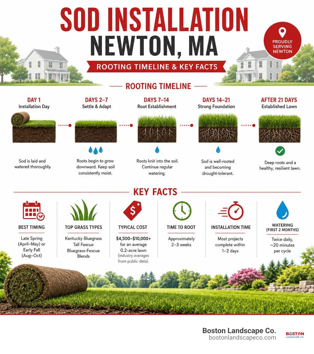 Sod installation Newton MA rooting timeline and key facts infographic infographic