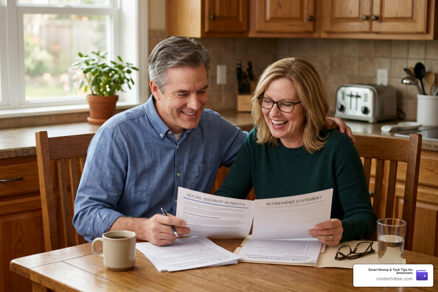 happy couple reviewing Social Security documents