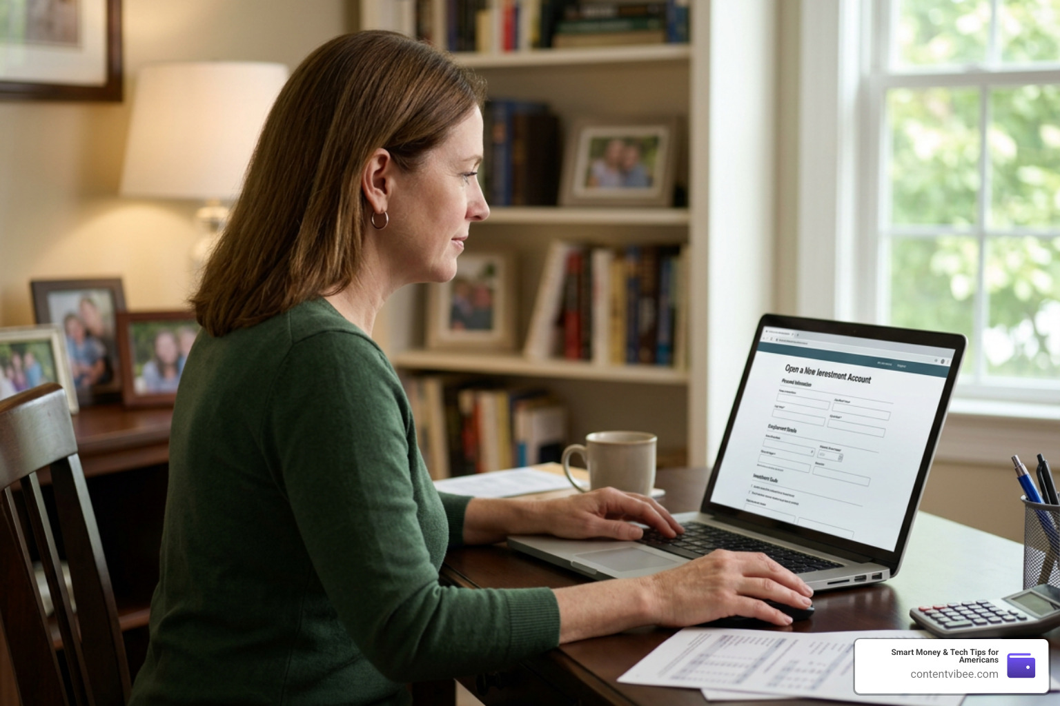 A person setting up an online investment account on a laptop