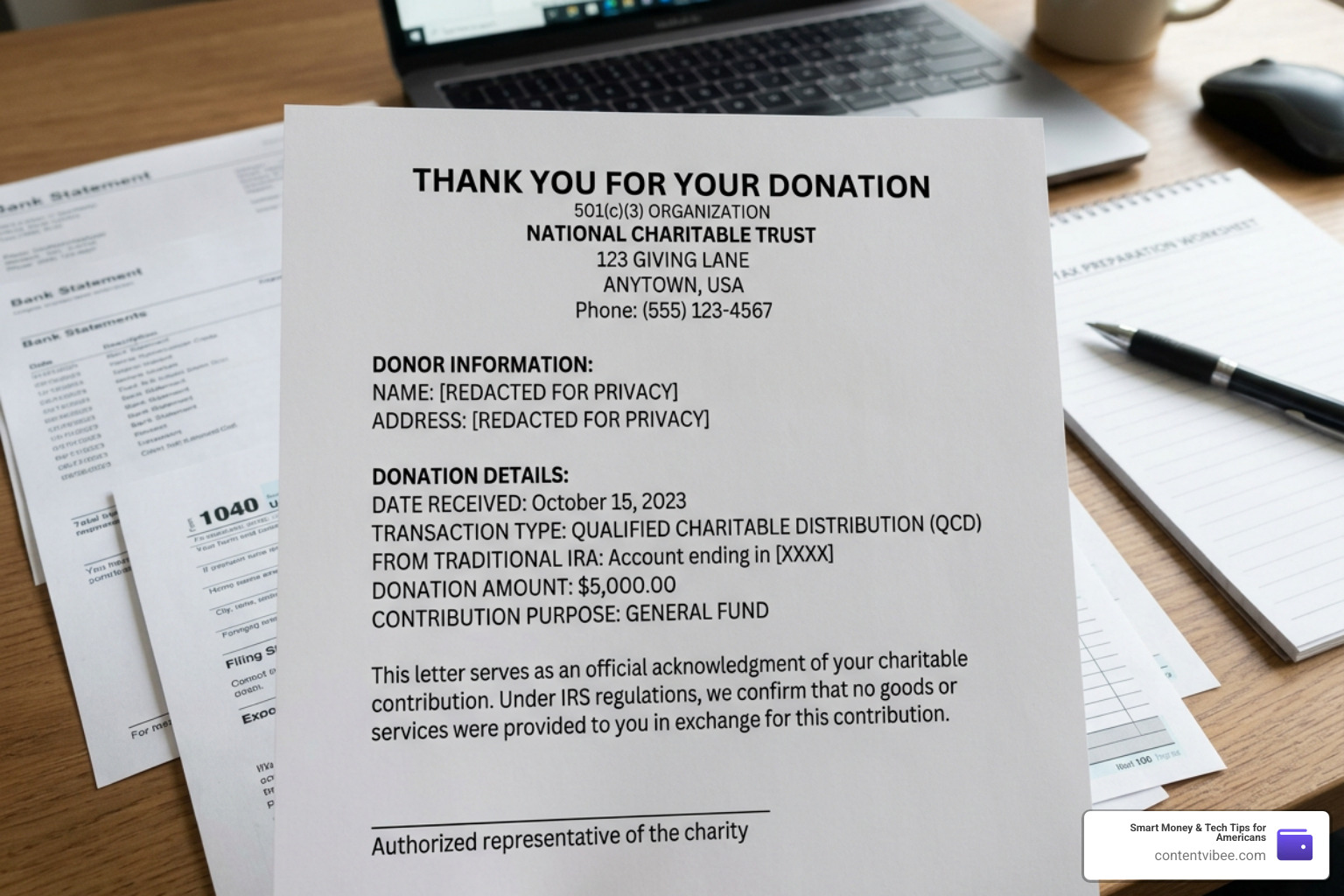 charitable donation receipt for qualified charitable distribution