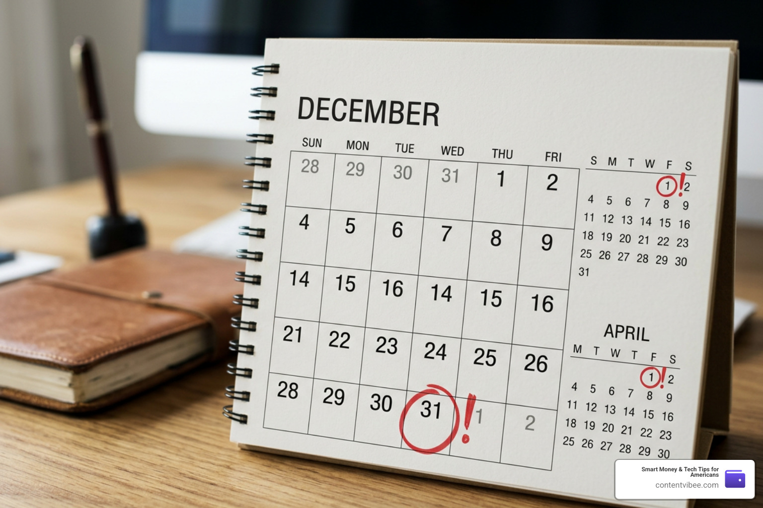 calendar showing December 31 and April 1 deadlines