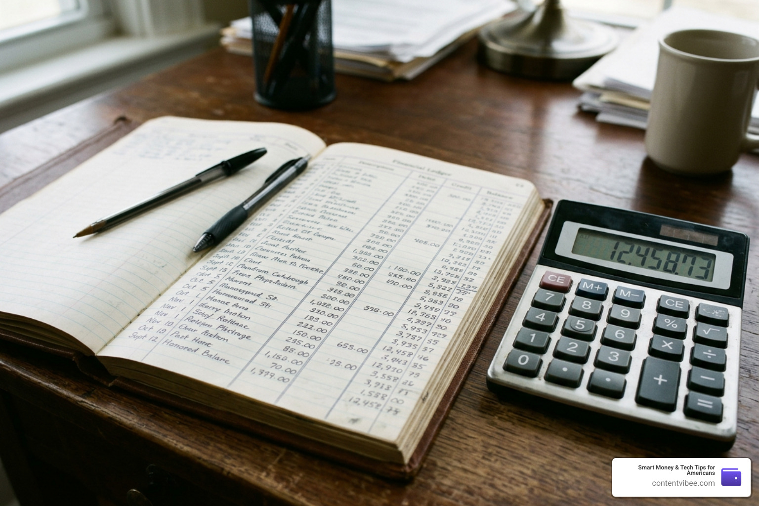 calculator and financial ledger