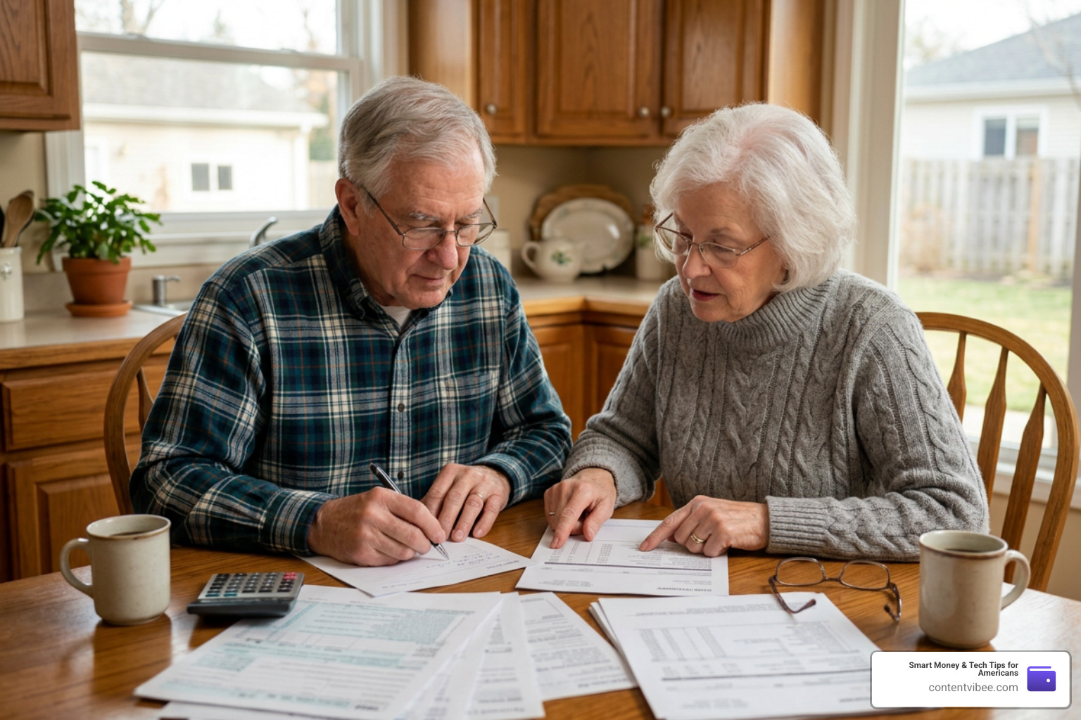 elderly couple reviewing tax documents