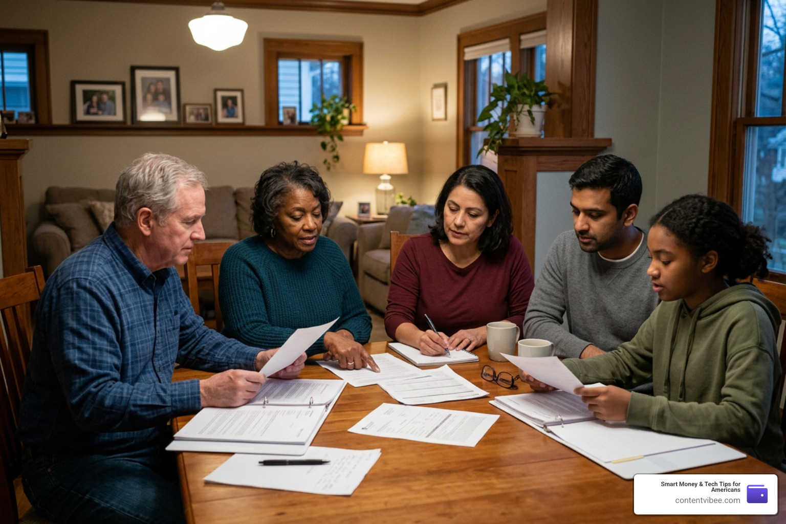 family members discussing estate planning and financial documents family members discussing estate planning and financial documents