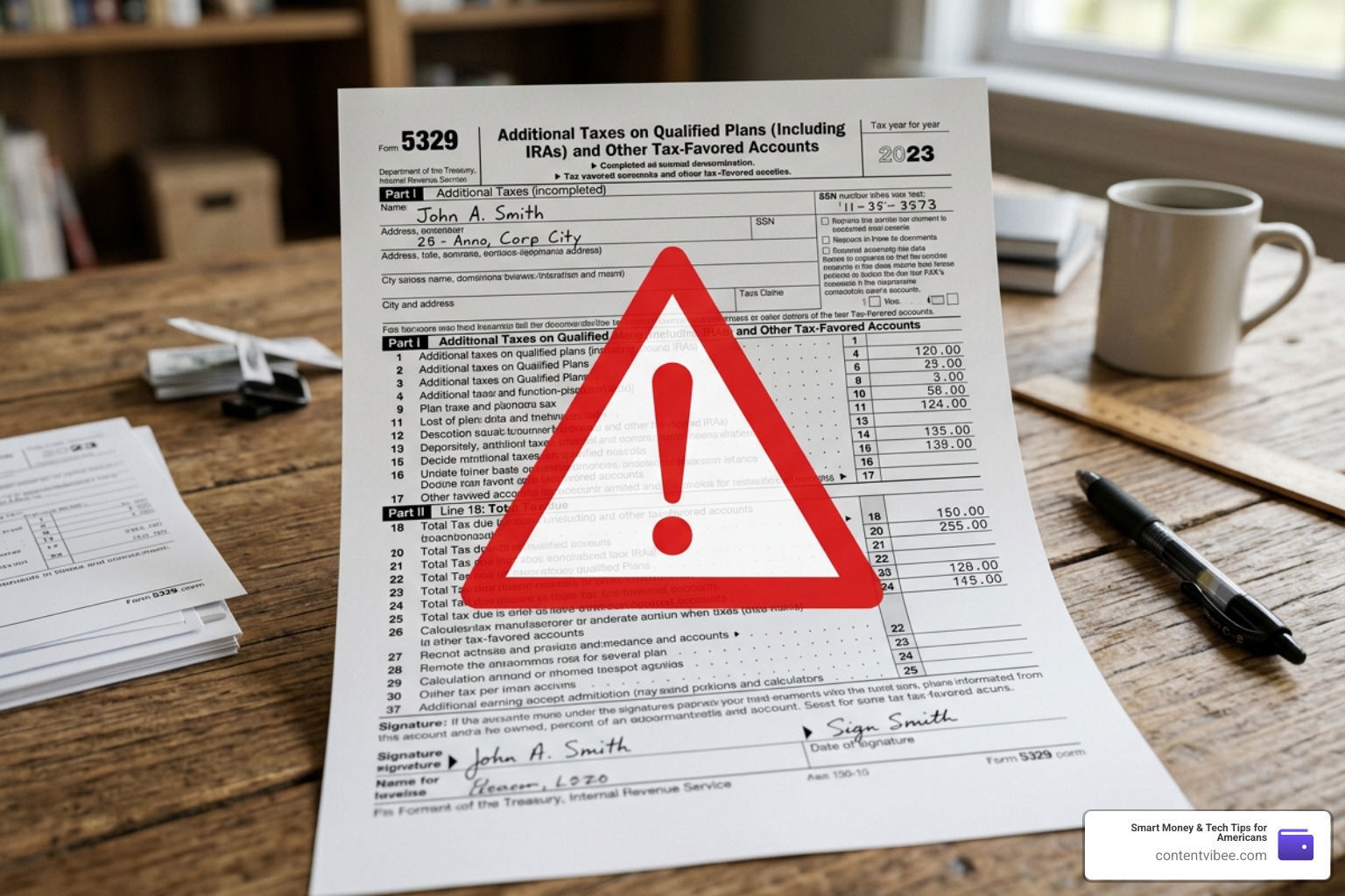 Tax form with a warning symbol indicating early withdrawal penalties