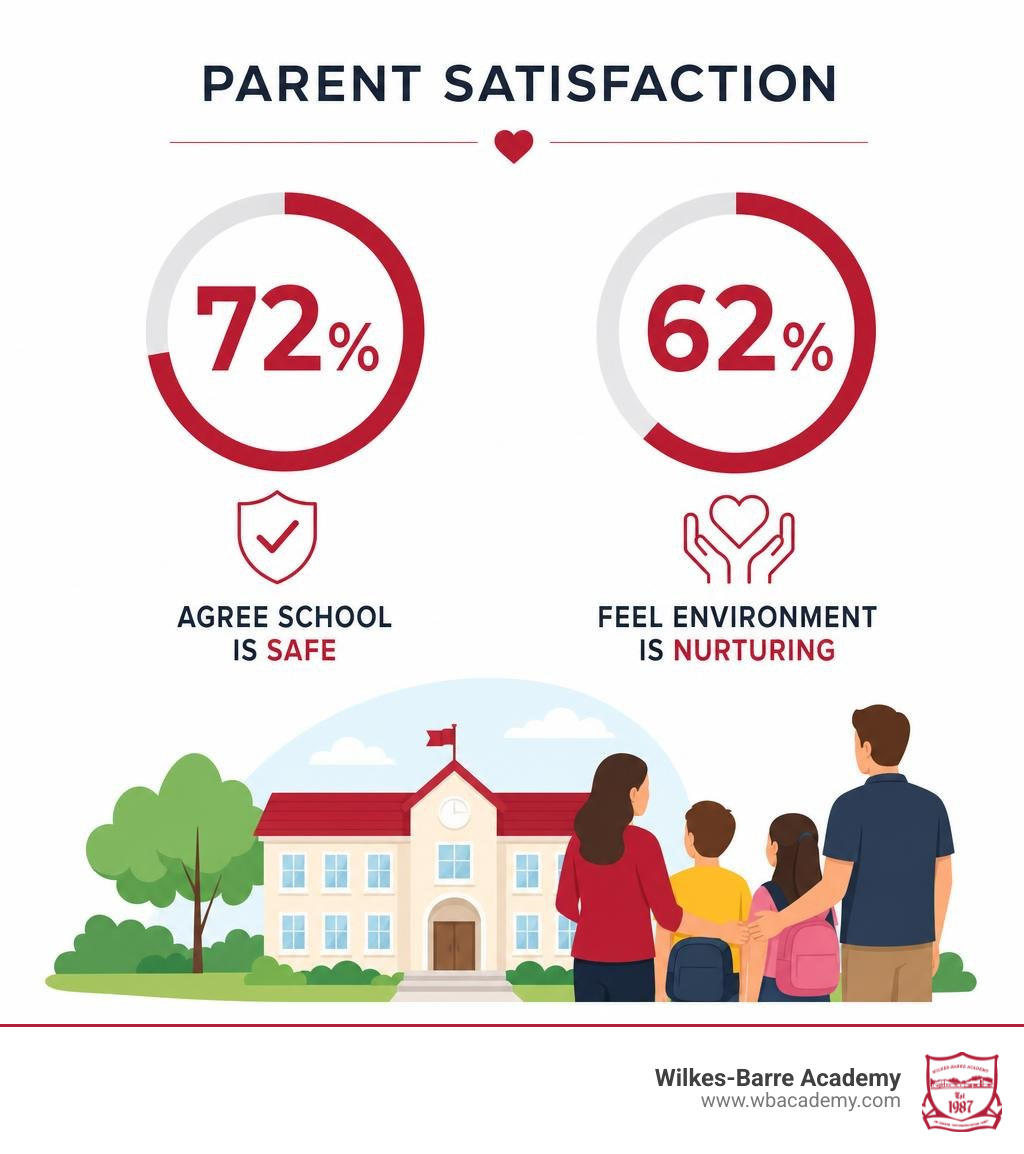 Infographic showing parent satisfaction: 72% agree school is safe, 62% feel environment is nurturing infographic Infographic showing parent satisfaction: 72% agree school is safe, 62% feel environment is nurturing infographic