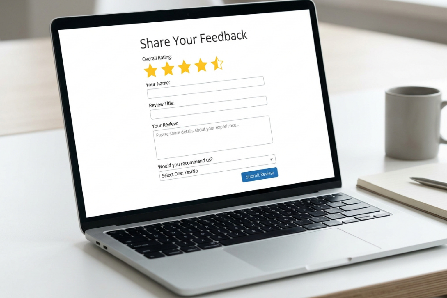 visual screenshot of a clean and modern customer review submission form visual screenshot of a clean and modern customer review submission form