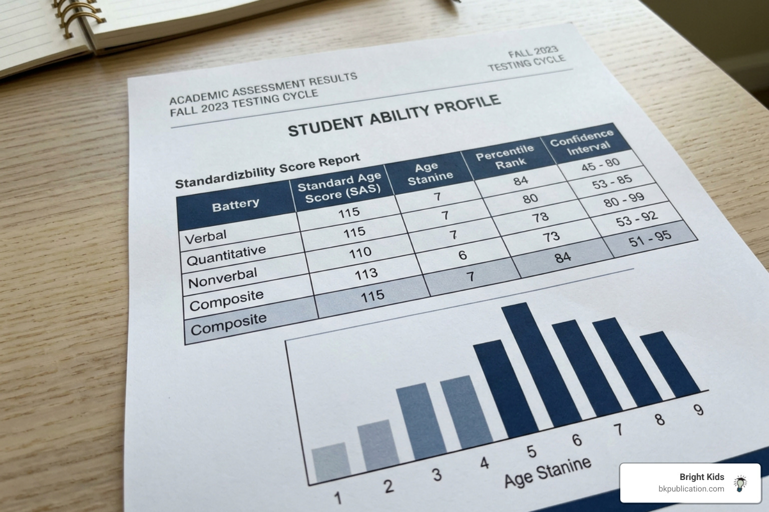 Example of a CogAT score report showing standard age score and stanines Example of a CogAT score report showing standard age score and stanines