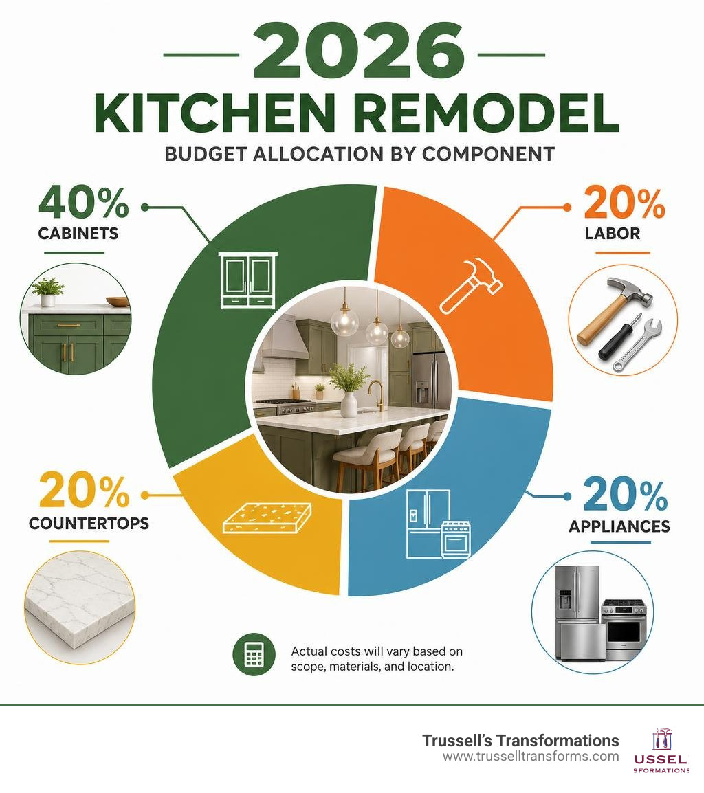 2026 Kitchen Remodel Budget Allocation By Component — Cabinets, Labor, Countertops, Appliances Infographic 2026 Kitchen Remodel Budget Allocation By Component — Cabinets, Labor, Countertops, Appliances Infographic