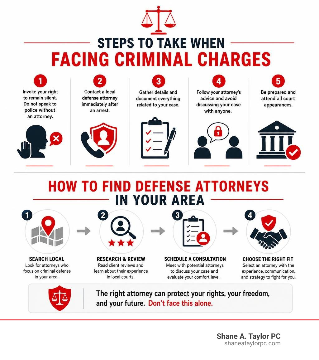 Steps to take when facing criminal charges and how to find defense attorneys in your area infographic Steps to take when facing criminal charges and how to find defense attorneys in your area infographic