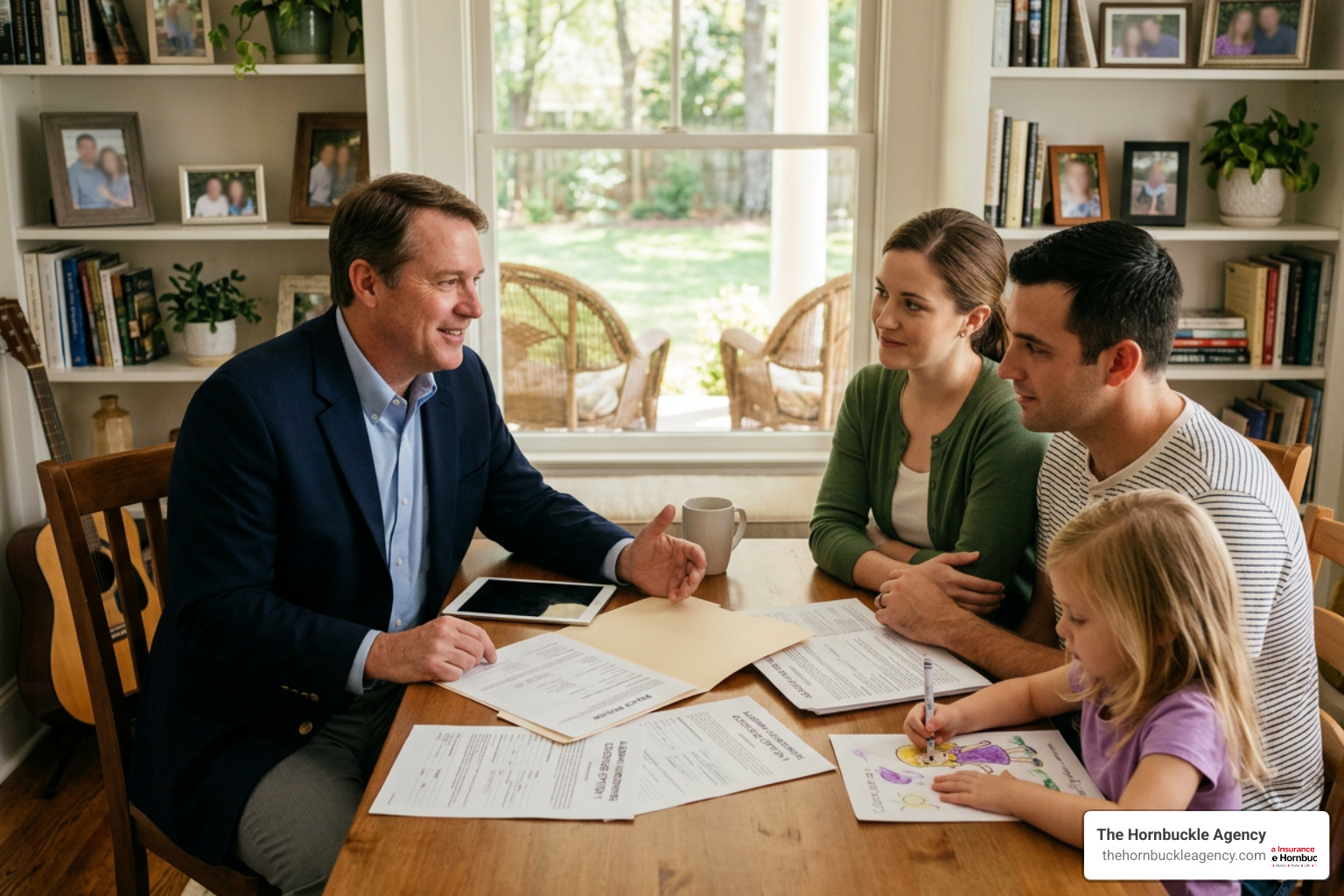 A local insurance agent helping an Alabama family with their policy A local insurance agent helping an Alabama family with their policy