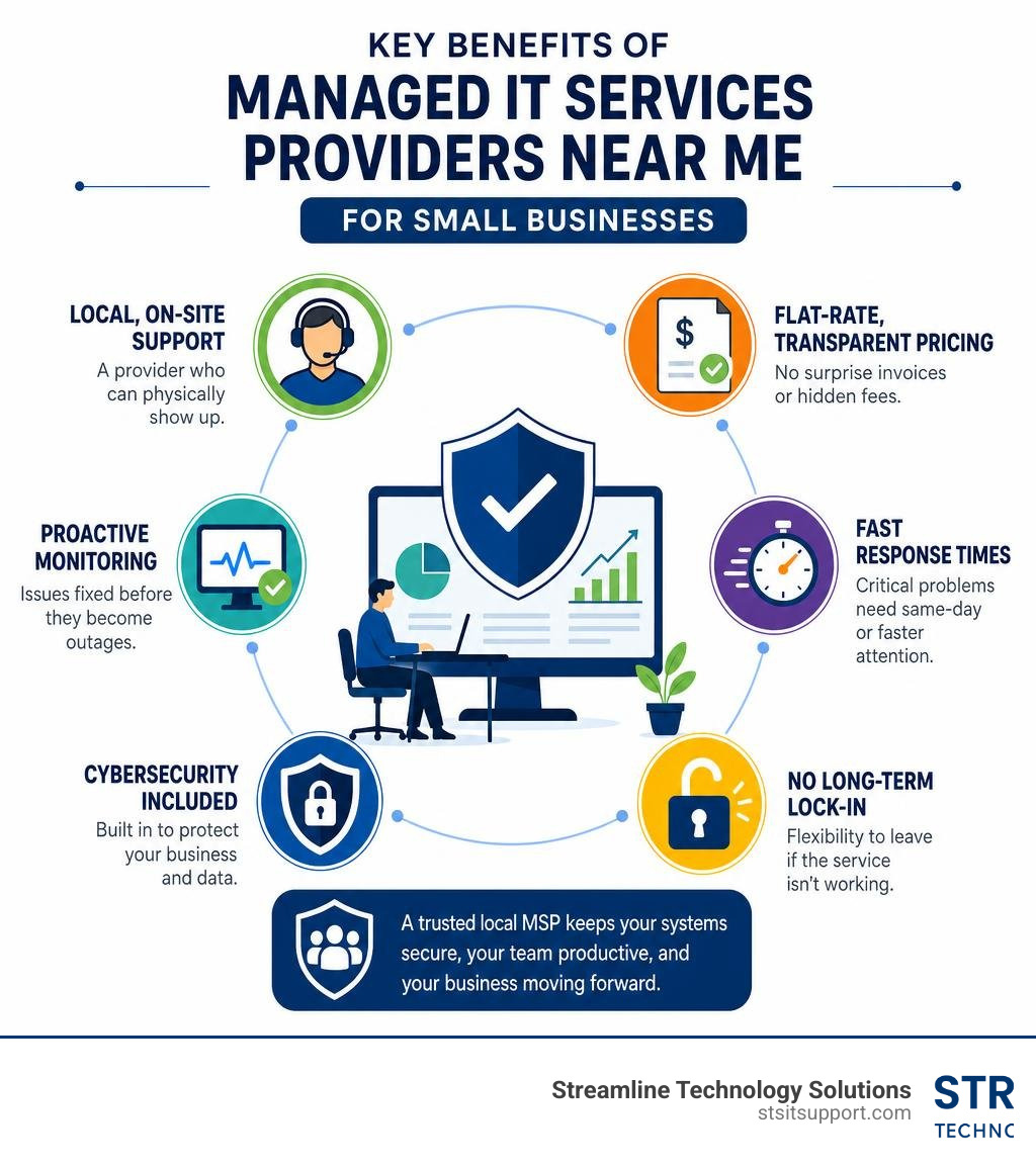 Key benefits of managed IT services providers near me for small businesses infographic