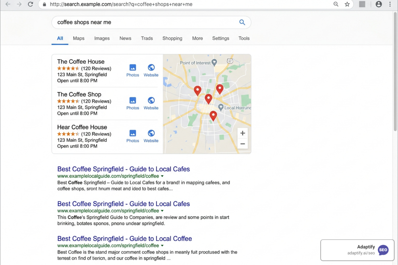 comparison between google map pack and organic search results