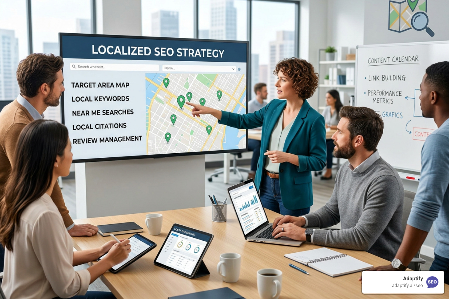 Map with pins highlighting local businesses and service areas