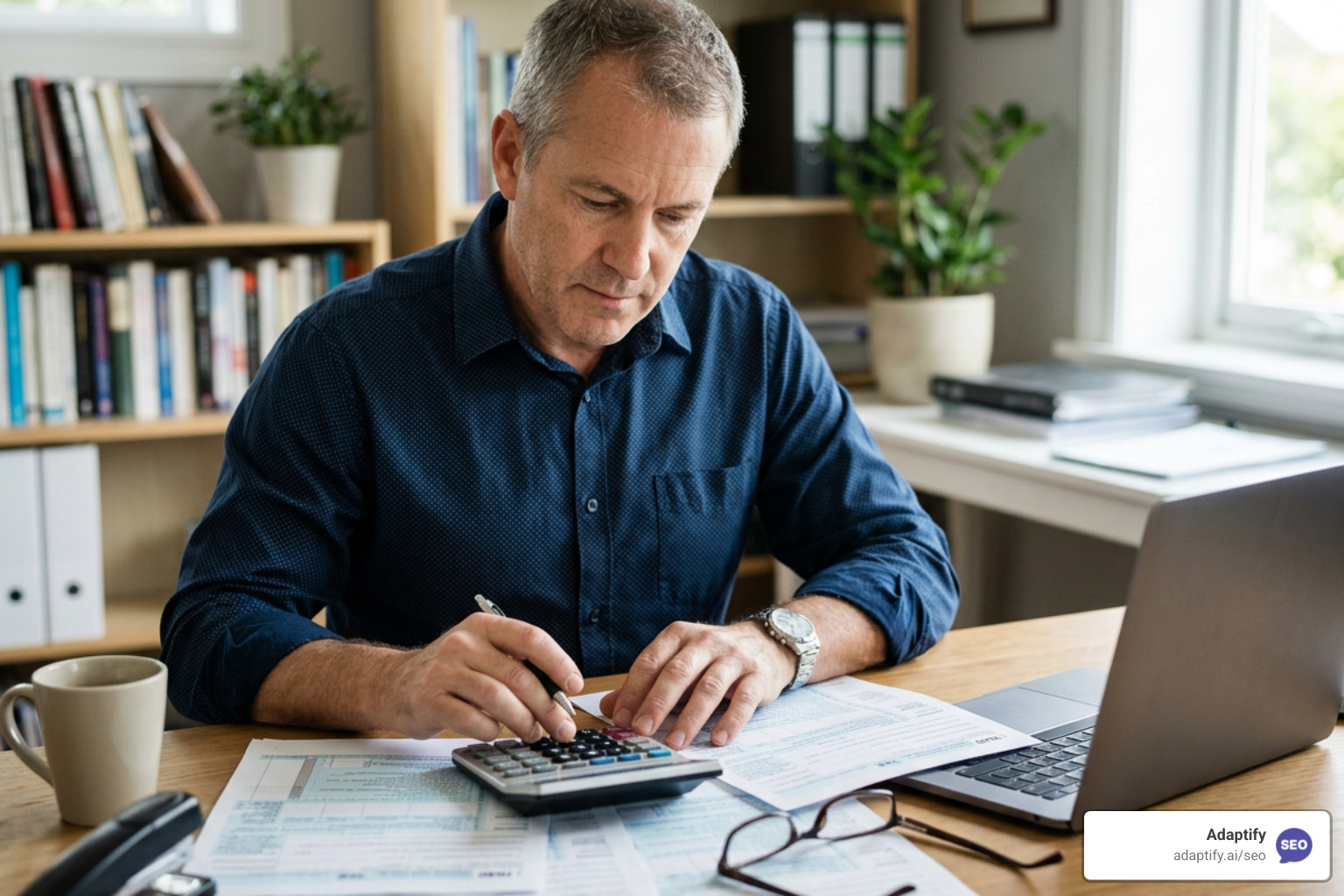 business owner calculating tax deductions and health savings account contributions