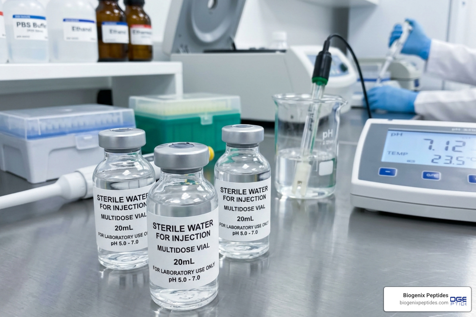 laboratory vials; sterile water multi dose; research applications; chemical purity; pH levels