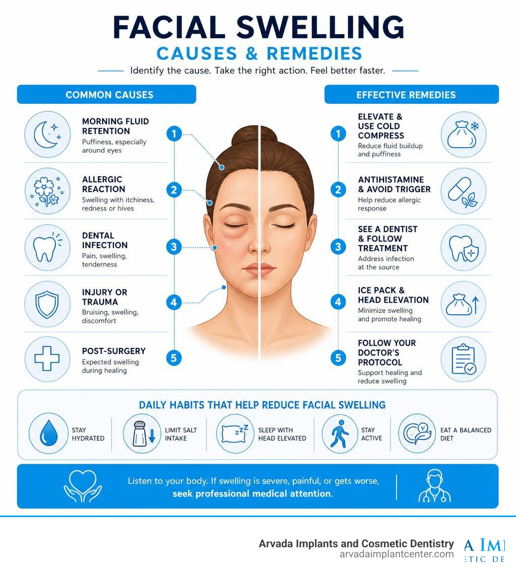 causes and remedies for reducing facial swelling infographic infographic