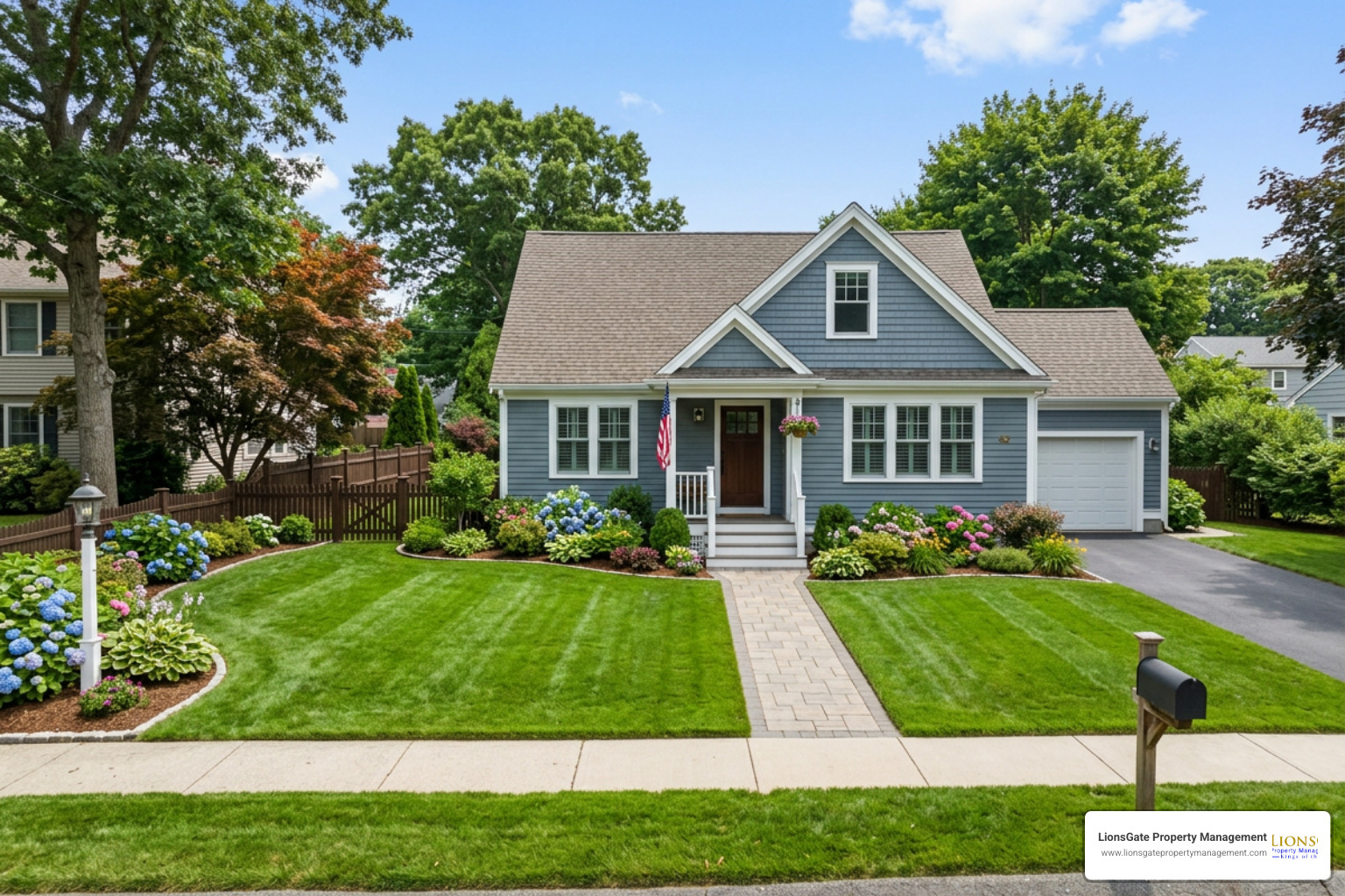 A beautifully manicured rental property yard in Cranston, RI