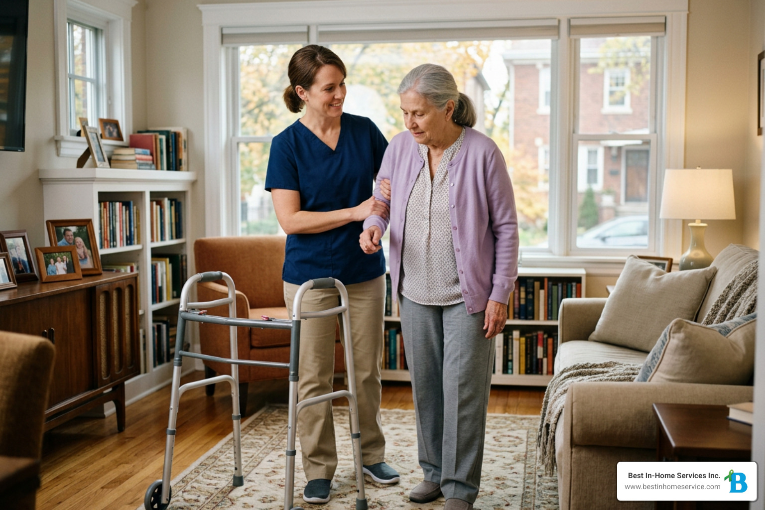 Caregiver assisting post-op patient with recovery Caregiver assisting post-op patient with recovery