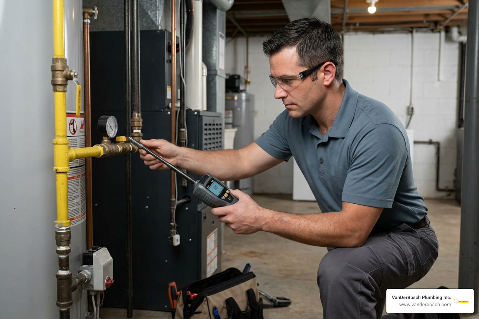 technician testing a gas line with a handheld digital gas sniffer technician testing a gas line with a handheld digital gas sniffer