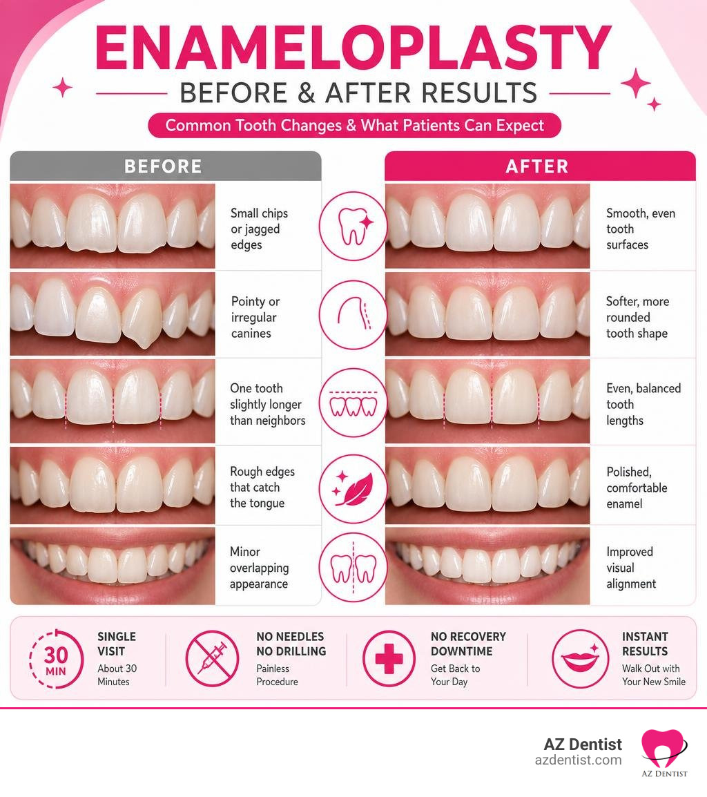 enameloplasty before and after results showing common tooth changes and what patients can expect infographic enameloplasty before and after results showing common tooth changes and what patients can expect infographic