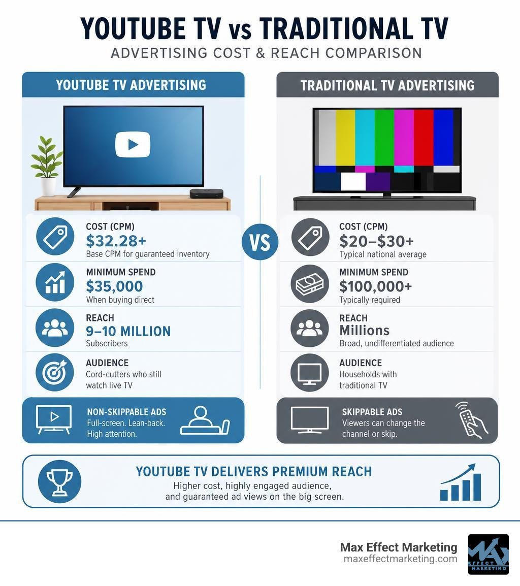 YouTube TV vs traditional TV advertising cost and reach comparison infographic infographic YouTube TV vs traditional TV advertising cost and reach comparison infographic infographic